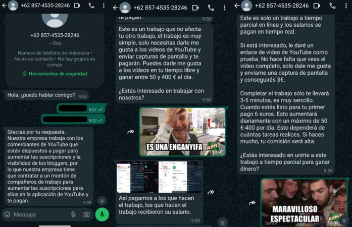 El negocio de las estafas en WhatAspp resurge por el dinero fácil de los ‘like’ en YouTube 1 Merca2.es image 5 2 Merca2.es