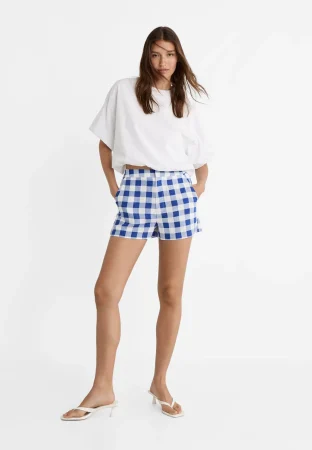 SHORT CUADRO VICHY CON LINO