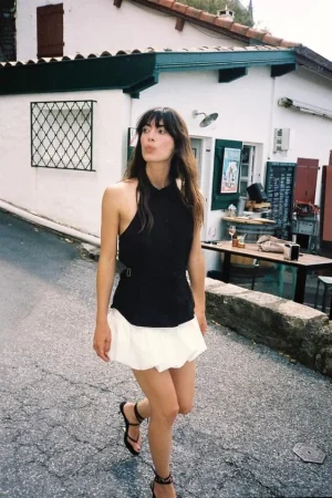 TOP HALTER HEBILLAS CON LINO