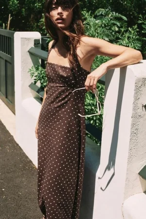 VESTIDO MIDI LUNARES CON LINO