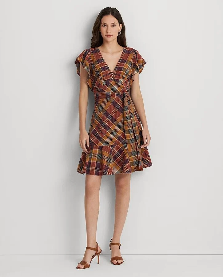 Lauren Ralph Lauren. Vestido corto de algodón de cuadros