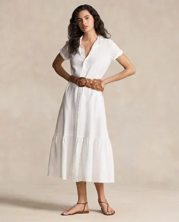Polo Ralph Lauren. Vestido largo de lino de manga corta