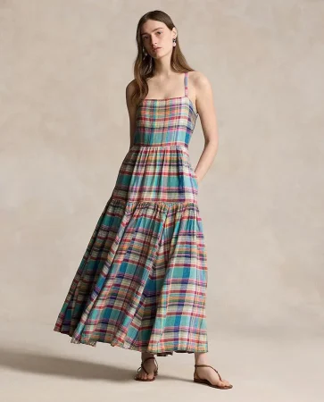 Polo Ralph Lauren. Vestido largo de tirantes con cuadros
