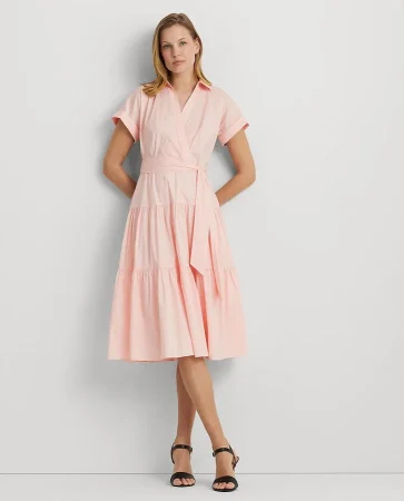 Lauren Ralph Lauren. Vestido midi cruzado de manga corta