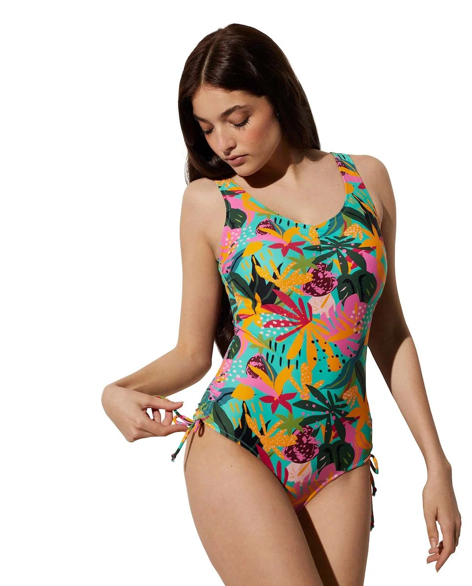 Bañador de mujer reductor con relleno y estampado tropical