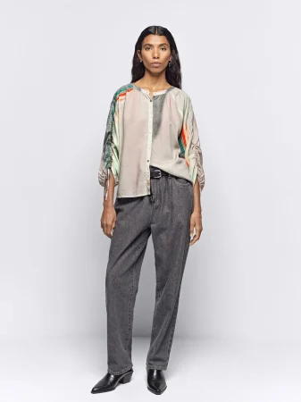 Camisa Estampada Manga Abullonada