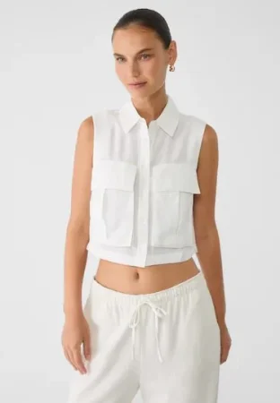 Camisa sin mangas bolsillos con lino