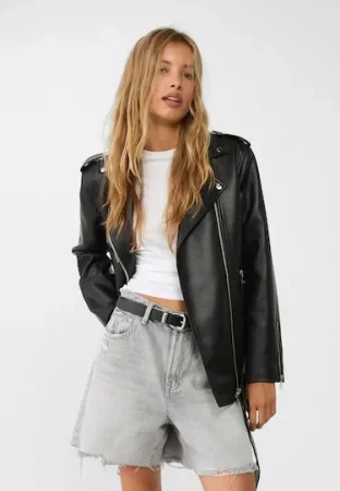 Cazadora biker oversize efecto piel