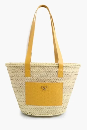 Capazo rafia bolsillo piel