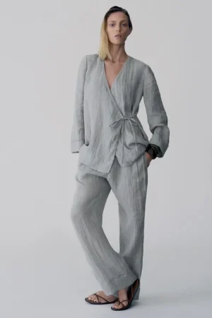 KIMONO FLUIDO LINO Y PANTALÓN ANCHO LINO 100% ZW COLLECTION