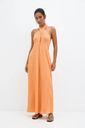 Vestido midi naranja halter