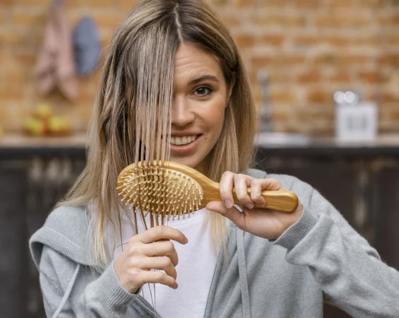 ¿Terminas el verano con el pelo destrozado? Con el nuevo cepillo de Amazon ya no tendrás de qué preocuparte 11 Merca2.es smiley woman brushing her tangled hair Merca2.es
