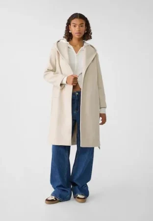 Abrigo largo cinturón tacto suave