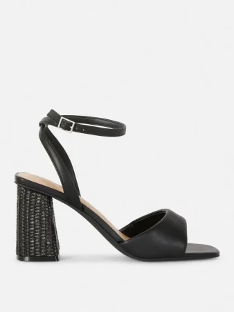 Sandalias de tacón de rafia de horma ancha