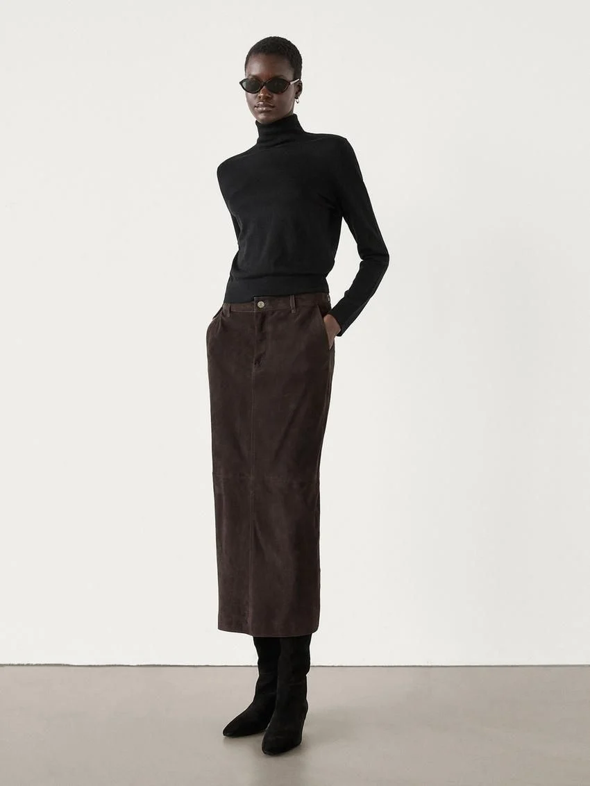 Falda larga piel ante bolsillos