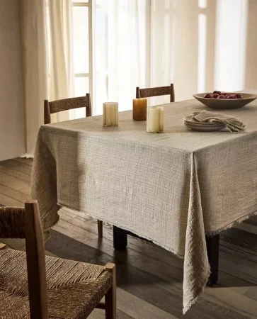 MANTEL LINO CUADROS Y FLECOS