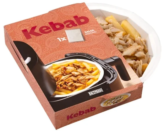 Patatas frinas con carne kebab y salsa de hacendado 