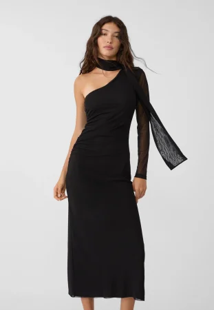 Vestido asimétrico largo tul pañuelo