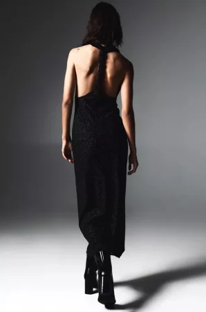 Vestido midi brillo detalle espalda