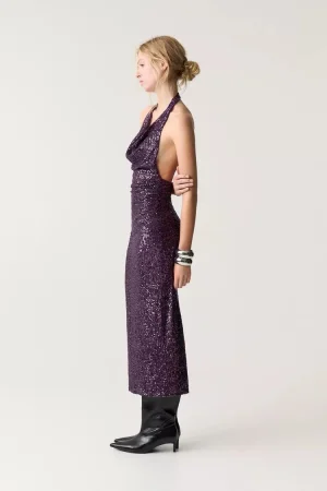 Vestido midi halter lentejuelas