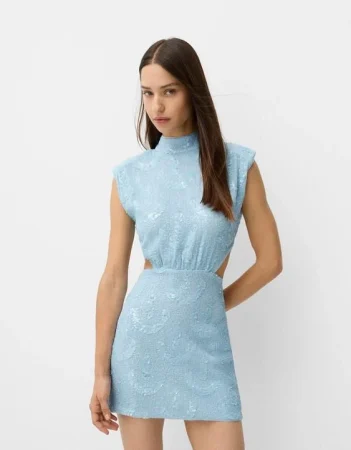 Vestido mini lentejuelas cut-out hombreras