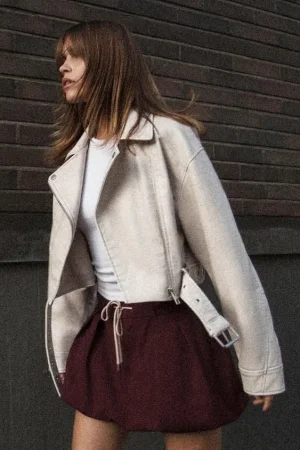 CAZADORA BIKER CROP EFECTO PIEL