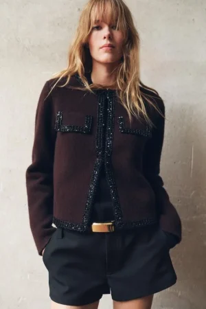 CHAQUETA PUNTO ABALORIOS 100% LANA