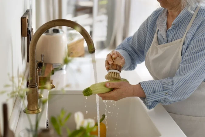 older woman washing vegetables kitchen Merca2.es