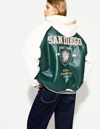 Cazadora efecto piel varsity