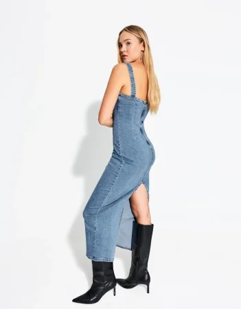 Vestido denim tirantes largo