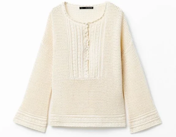 Jersey blanco calado de manga larga