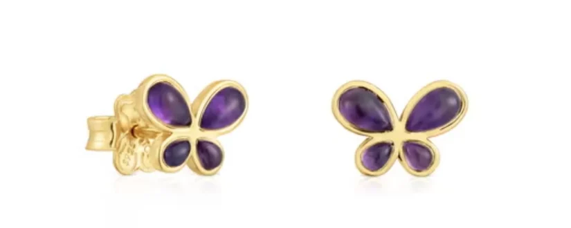 Pendientes flor con baño de oro y amatista Daisy