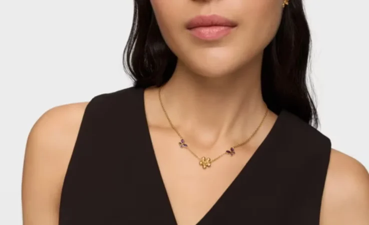 Collar corto con baño de oro y amatista Daisy