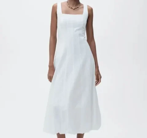 Vestido bordado con bajo abullonado – 69,99€