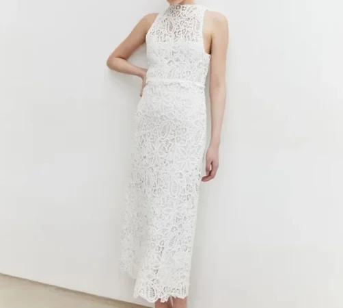 Vestido guipur espalda cruzada de Sfera (69,99 euros)