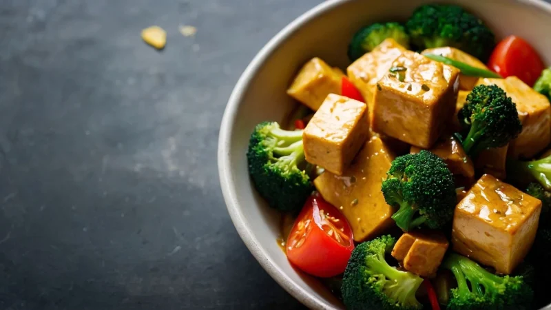 bowl yellow curry tofu stirfry with vegetables Merca2.es