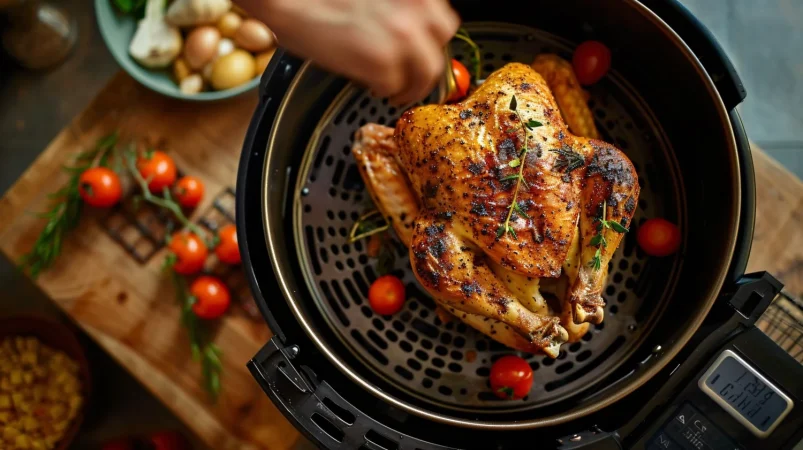 create delicious roasted chicken dish with garnish using air fryer kitchen Merca2.es