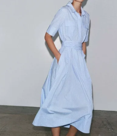 1. Vestido camisero de rayas: frescura y estilo para el día a día