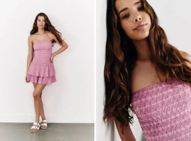 Vestido rosa corto Palabra de honor