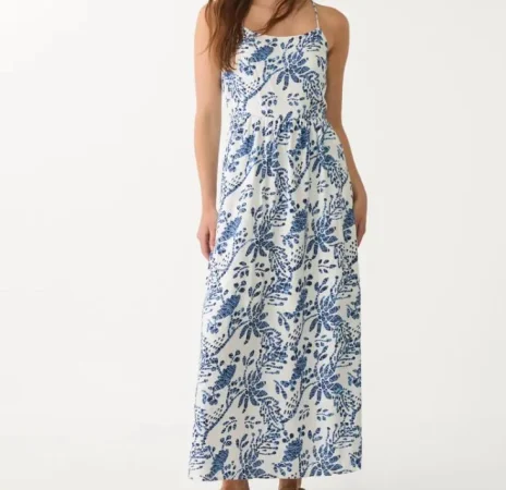 4. Inspiración mediterránea: vestido azul y blanco midi