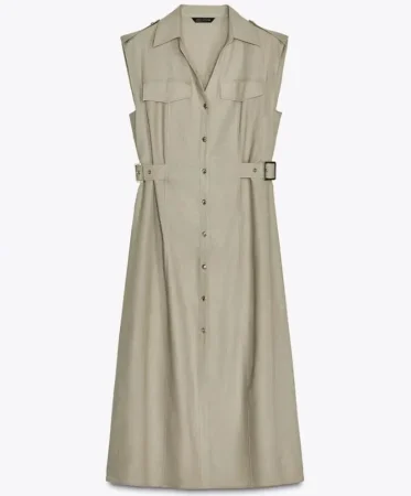 7. Vestido midi camisero con lino: clásico y estilizador