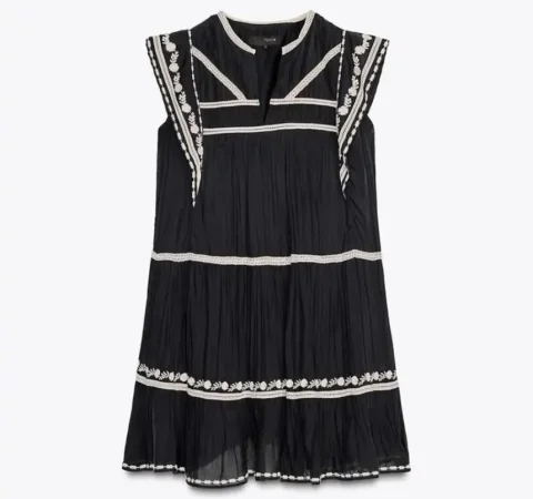 8. Vestido corto negro con bordados: preppy y chic