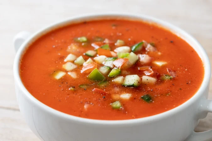 sopa tradicional espanola de gazpacho en un tazon sobre una mesa de madera Merca2.es