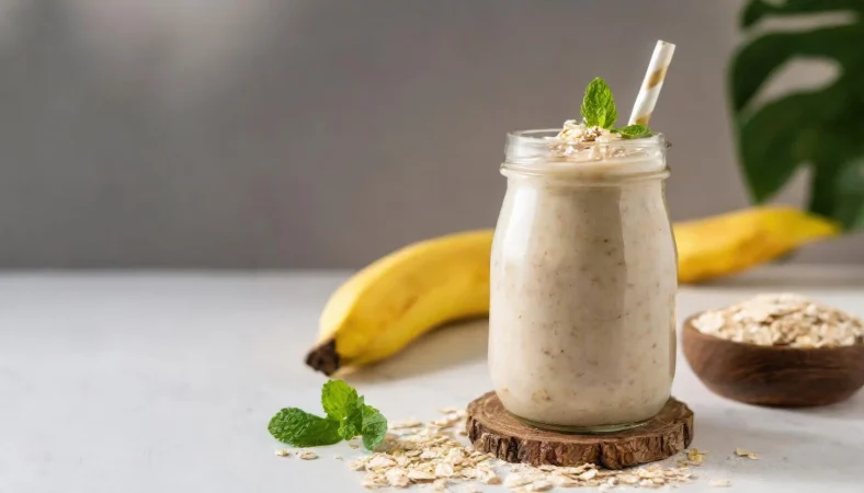 un platano y un frasco de avena estan en una mesa Merca2.es