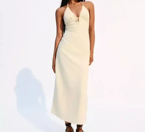 Vestido midi halter con lino – 27,99 €