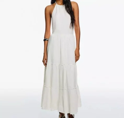 Vestido halter blanco con volantes – 19,59 € (antes 27,99 €)
