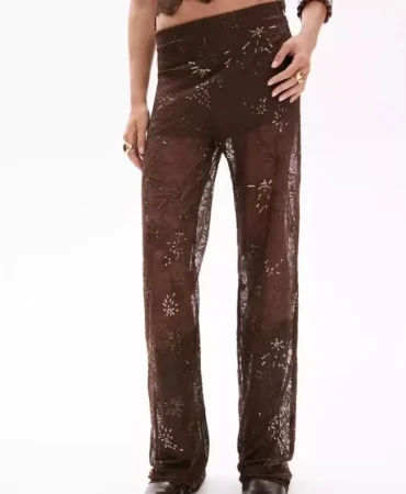 Pantalón fluido con bordados y lentejuelas