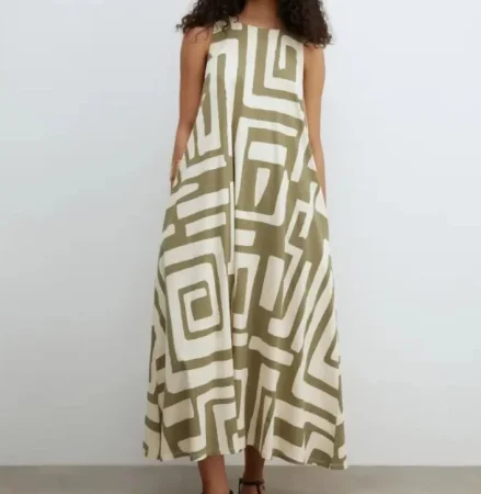 10. Evasé sin tirantes con estampado geométrico: la opción ultrafresca de Sfera