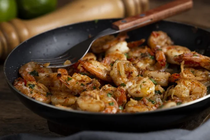 deliciosos langostinos la plancha sobre fondo de madera Merca2.es