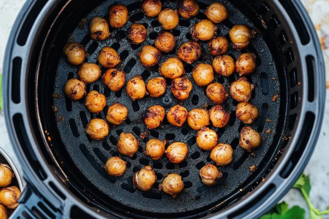 chickpeas asados con ajo crujiente en una freidora de aire vista de arriba Merca2.es